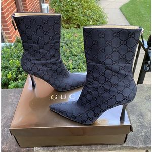 Gucci Black GG Monogram Canvas Ankle Boots
